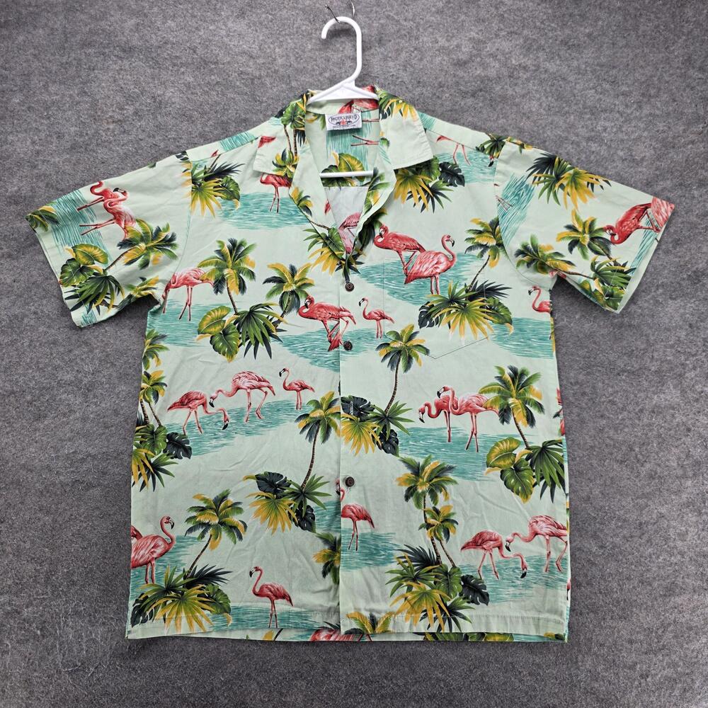 Pacific Legend Apparel Shirt Mens L Green Graphic Short Sleeve Button Up